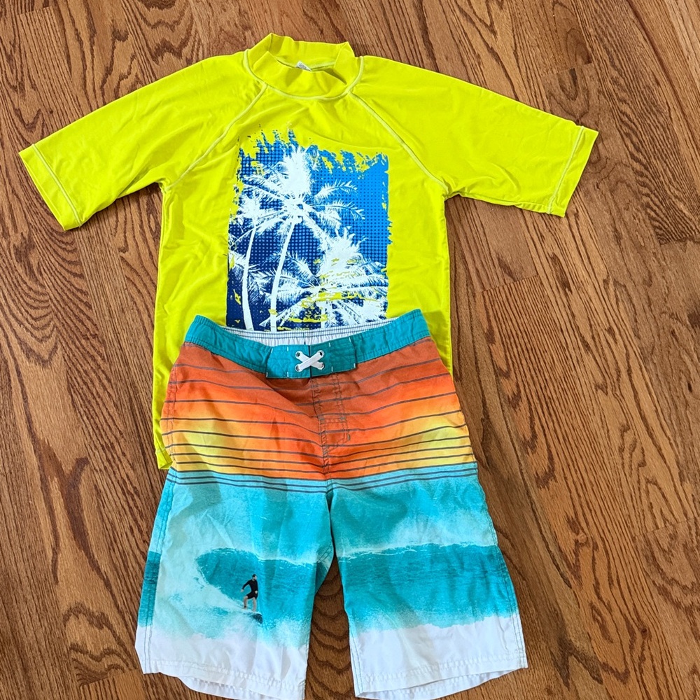 Set of 2, Cat and Jack boys swim trunk and Cherokee swim shirt